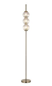 Gualtier Floor Lamp, 3 x G9, Antique Brass/Light Iridescent Glass