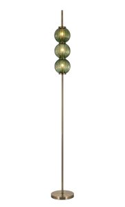 Gualtier Floor Lamp, 3 x G9, Antique Brass/Moss Green Glass
