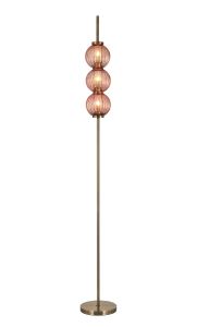 Gualtier Floor Lamp, 3 x G9, Antique Brass/Blush Pink Glass