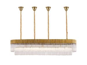 Vita 180 x 40cm Linear Pendant With Bell Cup, 9 Light E14, Brass/Clear Sculpted Glass, Item Weight: 44kg