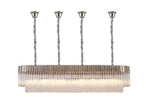 Vita 180 x 40cm Linear Pendant With Bell Cup, 9 Light E14, Polished Nickel/Clear Sculpted Glass, Item Weight: 44kg