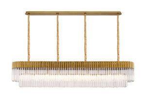 Vita 200 x 40cm Linear Pendant, 10 Light E14, Brass/Clear Sculpted Glass, Item Weight: 53kg