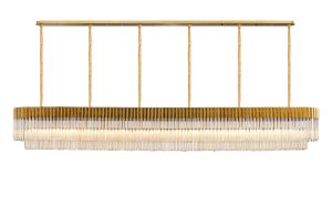 Vita 300 x 40cm Linear Pendant, 16 Light E14, Brass/Cognac Sculpted Glass, Item Weight: 80kg