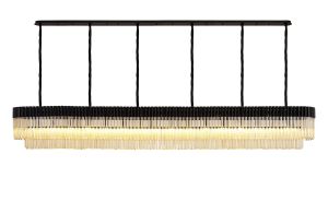 Vita 300 x 40cm Linear Pendant, 16 Light E14, Matt Black/Cognac Sculpted Glass, Item Weight: 80kg