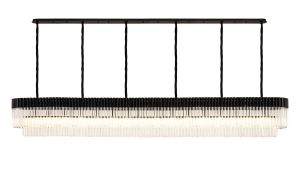 Vita 300 x 40cm Linear Pendant, 16 Light E14, Matt Black/Clear Sculpted Glass, Item Weight: 80kg
