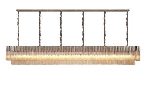 Vita 300 x 40cm Linear Pendant, 16 Light E14, Polished Nickel/Cognac Sculpted Glass, Item Weight: 80kg