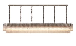 Vita 300 x 40cm Linear Pendant, 16 Light E14, Polished Nickel/Clear Sculpted Glass, Item Weight: 80kg