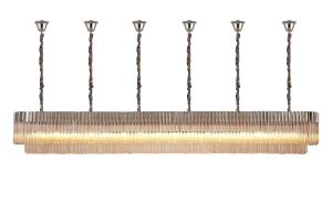 Vita 300 x 40cm Linear Pendant With Bell Cup, 16 Light E14, Polished Nickel/Cognac Sculpted Glass, Item Weight: 73kg