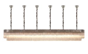 Vita 300 x 40cm Linear Pendant With Bell Cup, 16 Light E14, Polished Nickel/Clear Sculpted Glass, Item Weight: 73kg