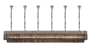 Vita 300 x 40cm Linear Pendant With Bell Cup, 16 Light E14, Polished Nickel/Smoked Sculpted Glass, Item Weight: 73kg