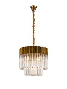Vita 45cm Pendant Round 5 Light E14, Brass/Clear Sculpted Glass
