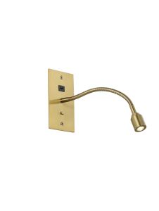 Luzia USB Wall Lamp, 1 Light Adjustable Switched Fits A Standard Double Socket Box, 1 x 3W LED, 3000K, 270lm, Aged Brass, 3yrs Warranty