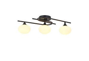 Fulgor Flush Ceiling, 3 Light G9, IP44, Satin Black/Opal Glass