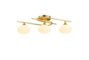 Fulgor Flush Ceiling, 3 Light G9, IP44, Satin Brass/Opal Glass