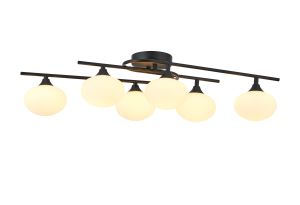 Fulgor Flush Ceiling, 6 Light G9, IP44, Satin Black/Opal Glass