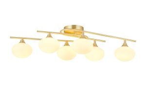Fulgor Flush Ceiling, 6 Light G9, IP44, Satin Brass/Opal Glass