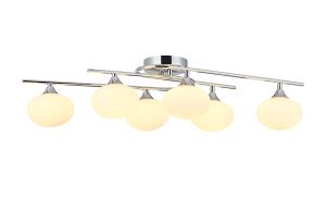 Fulgor Flush Ceiling, 6 Light G9, IP44, Polished Chrome/Opal Glass