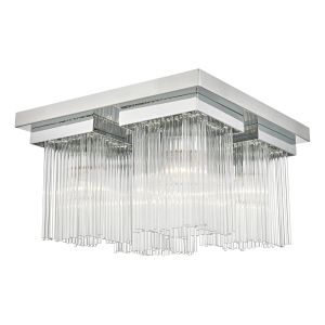 Odette 4 Light E14 Polished Chrome Flush Ceiling Light With Clear Glass Rods