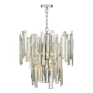 Odile 6 Light G9 Polished Nickel Adjustable Pendant With Gold Toned Crystal Lozenges