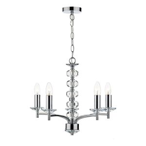 Oleana 5 Light E14 Polished Chrome Adjustable Pendant With Stacked Facted Crystal Glass Beads Centre Stem