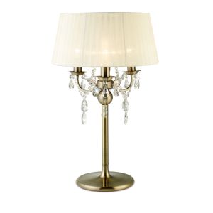 Olivia Table Lamp Without Shade 3 Light E14 Antique Brass/Crystal