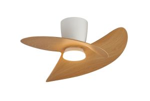 Ona 70cm 18W LED Dimmable Ceiling Light With Built-In 30W DC Fan, 3000-5000K Remote Control, 3600lm, White/Wood, 5yrs Warranty