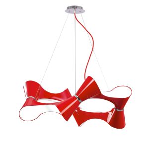 Ora Pendant 8 Twisted Round Light E27, Gloss Red/White Acrylic/Polished Chrome, CFL Lamps INCLUDED