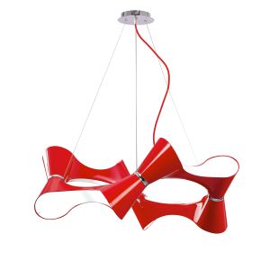 Ora 80cm Pendant 8 Twisted Round Light E27, Gloss Red/White Acrylic/Polished Chrome, CFL Lamps INCLUDED