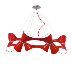 Ora 105cm Pendant 12 Twisted Round Light E27, Gloss Red/White Acrylic/Polished Chrome, CFL Lamps INCLUDED