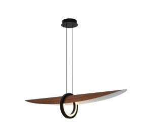 Orbita Loop Over Linear Triac Dimmable Pendant, 24W LED, 2700K, 2910lm, Walnut Wood/White, 3yrs Warranty