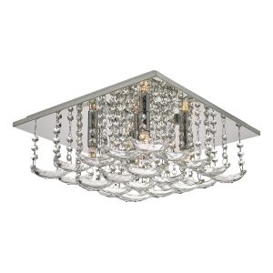 Orella 5 Light G9 Polished Chrome Square Flush Fitting With Curved Faceted Crystals