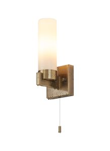 Alessandro Pull Switch Wall Light, 1 Light E14, IP44, Antique Brass/Opal Glass