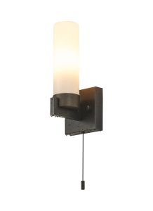 Alessandro Pull Switch Wall Light, 1 Light E14, IP44, Bronze/Opal Glass