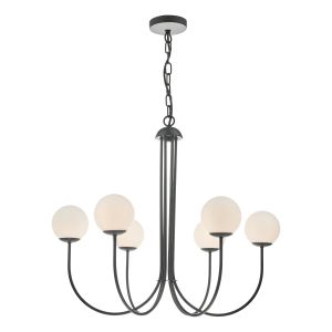 Ornella 6 Light G9 Matt Black Adjustable Pendant With Opal Glass Shades