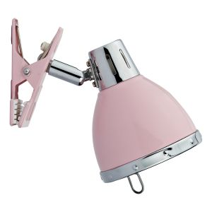 Osaka 1 Light E14 Pink With Polished Chrome Detail Clip On Adjustable Spotlight With Inline Switch