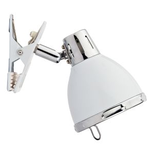 Osaka 1 Light E14 Gloss White With Polished Chrome Detail Clip On Adjustable Spotlight With Inline Switch