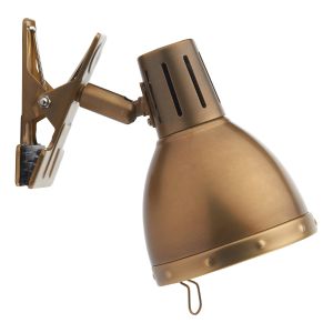 Osaka 1 Light E14 Antique Brass Clip On Adjustable Spotlight With Inline Switch
