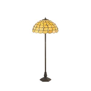 Pacemenu 2 Light Octagonal Floor Lamp E27 With 50cm Tiffany Shade, Beige/Clear Crystal/Aged Antique Brass