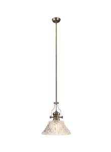 Peninaro Pendant With 38cm Patterned Round Shade, 1 x E27, Antique Brass/Clear Glass