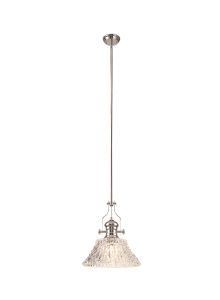 Peninaro Pendant With 38cm Patterned Round Shade, 1 x E27, Polished Nickel/Clear Glass