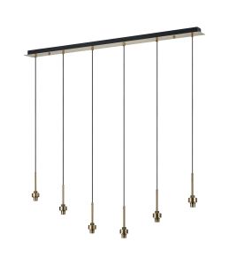 Giuseppe Antique Brass 6 Light G9 Universal 2m Drop Linear Pendant (FRAME ONLY), For A Vast Range Of Glass Shades