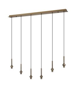 Giuseppe Antique Brass 6 Light G9 Universal 2m Drop Linear Pendant (FRAME ONLY), For A Vast Range Of Glass Shades