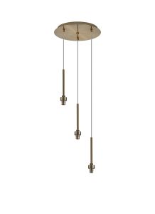 Giuseppe 30cm Antique Brass/Clear Cable 3 Light G9 Universal 2m Drop Round Multiple Pendant (FRAME ONLY), For A Vast Range Of Glass Shades