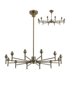 Giuseppe 85cm Antique Brass 12 Light G9 Universal Telescopic/Semi Flush (FRAME ONLY), For A Vast Range Of Glass Shades