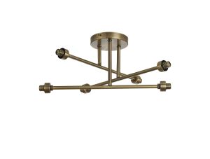 Giuseppe 52cm Antique Brass 6 Light G9 Universal Crossed Arm Semi Flush Light (FRAME ONLY), For A Vast Range Of Glass Shades
