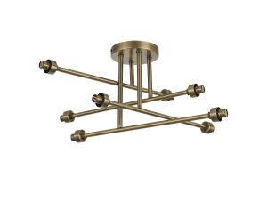 Giuseppe 68cm Antique Brass 8 Light G9 Universal Crossed Arm Semi Flush Light (FRAME ONLY), For A Vast Range Of Glass Shades