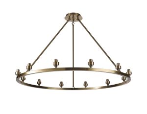 Giuseppe 95cm Antique Brass 12 Light Round G9 Universal Cartwheel Fixed Pendant (FRAME ONLY), For A Vast Range Of Glass Shades