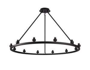 Giuseppe 95cm Satin Black 12 Light Round G9 Universal Cartwheel Fixed Pendant (FRAME ONLY), For A Vast Range Of Glass Shades