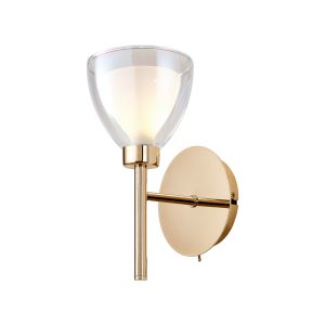Giuseppe Switched Wall Lamp With Curved Cone Glass (U), 1 Light G9, French Gold/Iridescent/Opal