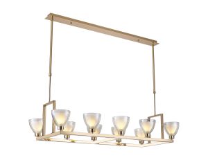 Giuseppe Rectangle Telescopic Pendant With Curved Cone Glass (U), 10 Light G9, French Gold/Iridescent/Opal